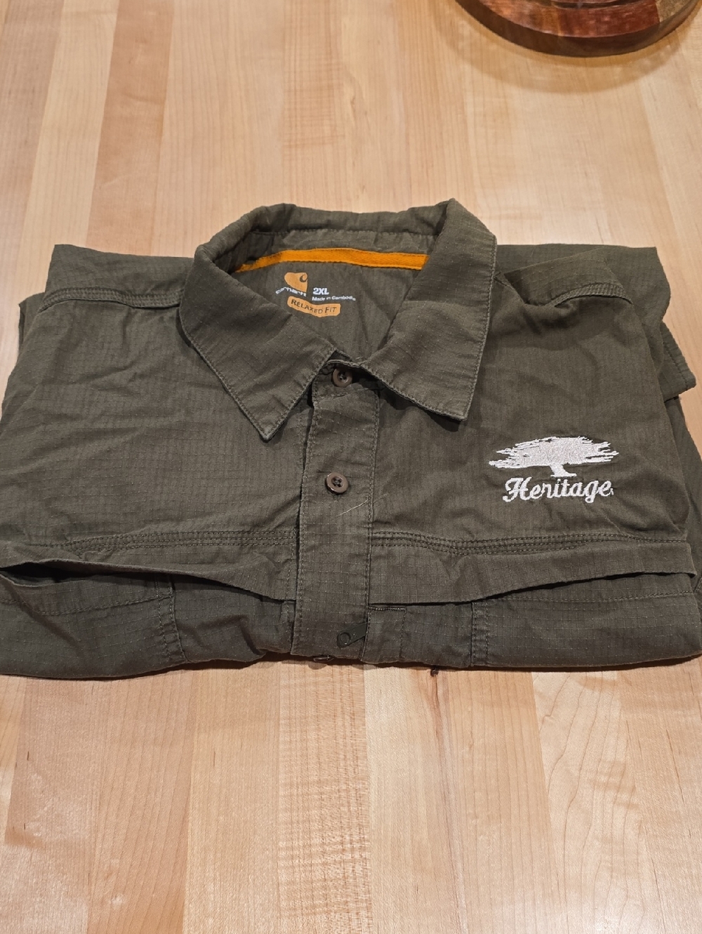 Mens 2XL LONG SLEEVE Carhartt Olive Green Heritage Button-Up Shirt